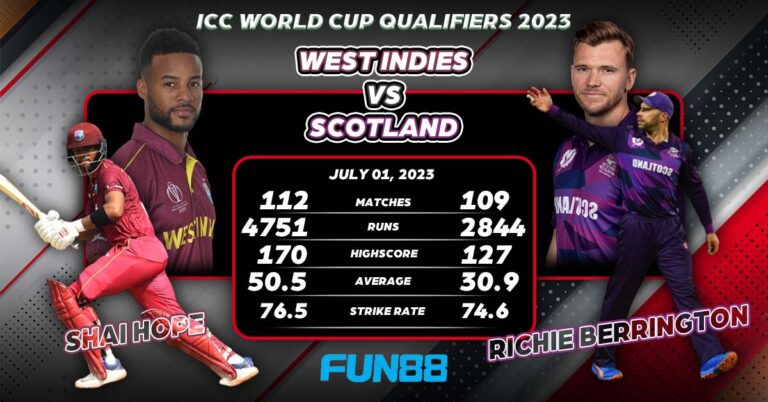  Scotland vs West Indies Super 6 Match 3 July 1, 2023 ICC Cricket World Cup Qualifiers Best Prediction Fun88